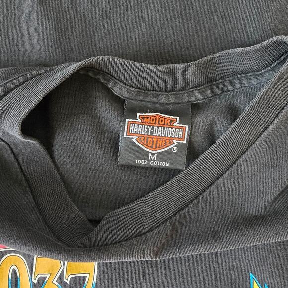 Harley Davidson 1937 Ocean Sand Record T-Shirt Men's M Black Colorful Graphics - Picture 3 of 13